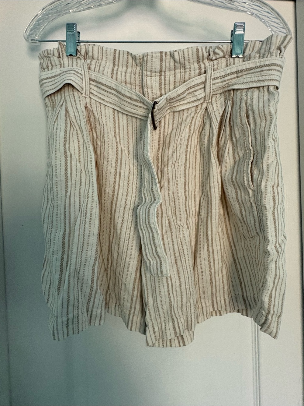 Banana Republic Cream and Tan Striped Paperbag Shorts